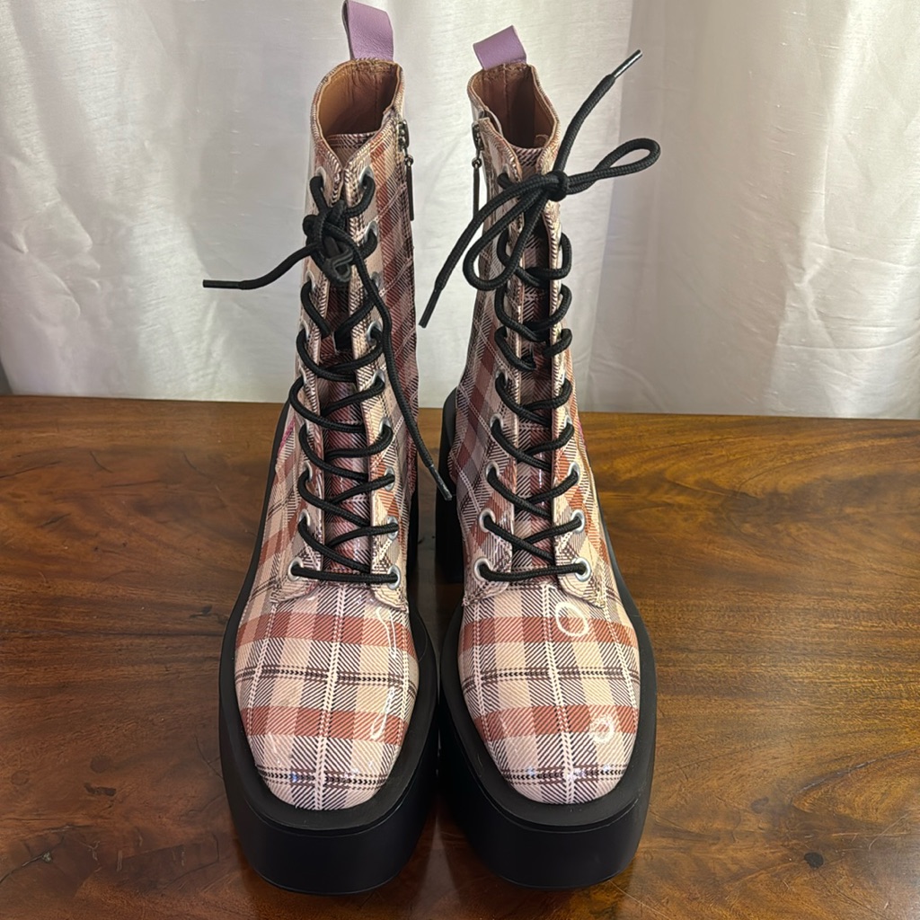 New!! Olivia Plaid Platform Combat Boots
